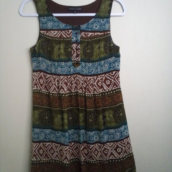 Chris McLaughlin Dress Women 4 Sleeveless Flowing Pattern Green Brown - Picture 11 of 16